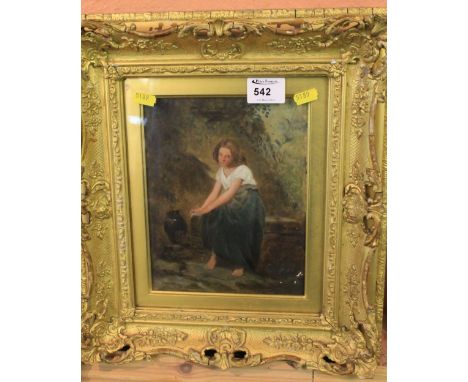 British School, portrait of a gypsy girl, oils on artist board. Gilded frame and slip. 