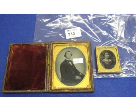 19th century ambro type photograph portrait of gentleman and female, one cased. 