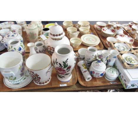 Two trays of Portmeirion china to include Botanic Garden cylinder vases, pin trays, The Lady's Flower Garden two handled plan