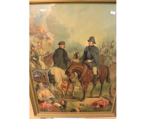 Framed Pears type print depicting Wellington at Waterloo. 