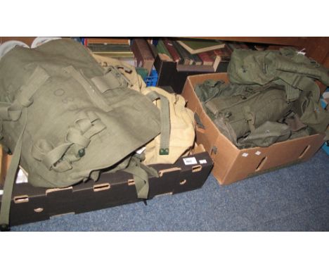 Two trays of assorted British Army webbing, drinking flasks etc. (2)