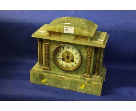 Late 19th century onyx cased two train architectural mantle clock. 