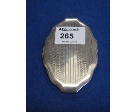 Silver engraved compact, Birmingham hallmarks.  CONDITION REPORT: Mirror damaged, some dents & wear.