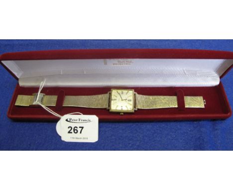 9ct gold gents rotary wristwatch with metal strap in box. 