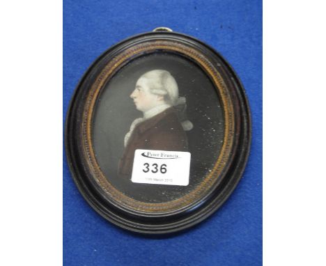 18th century profile portrait of a gentleman, cut out in watercolours within gilded ebonized frames. 