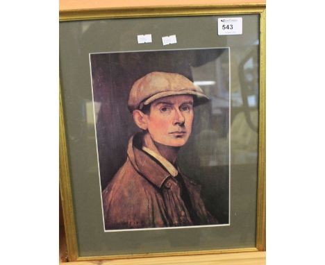 After L. S. Lowry, self portrait, a coloured print. Framed and glazed. 