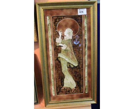 Ceramic portrait tile, woman in 1920s fashion. Framed.  CONDITION REPORT: Some crazing but no obvious damage
