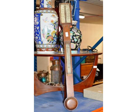 OLD OAK CASED STICK BAROMETER BY BAIRD &amp; SON GLASGOW     