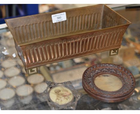 DECORATIVE CHINESE COPPER FINISHED TROUGH &amp; 2 SMALL PICTURE FRAMES     