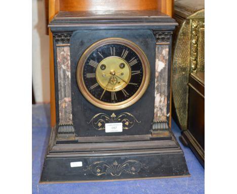 VICTORIAN SLATE &amp; MARBLE STRIKING MANTLE CLOCK     
