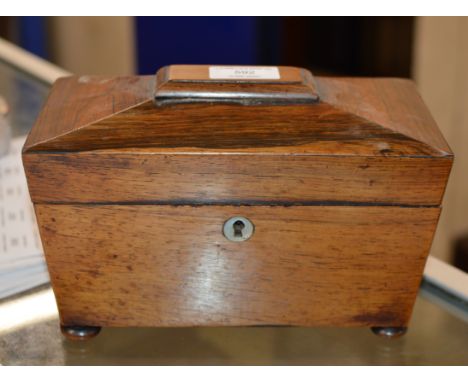 VICTORIAN ROSEWOOD SARCOPHAGUS 2 DIVISION TEA CADDY     