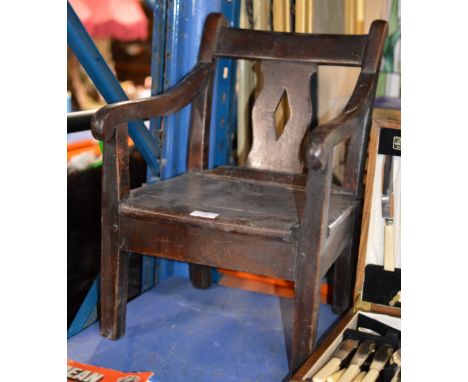 OLD MAHOGANY STAINED CHILD SIZE COMMODE CHAIR     