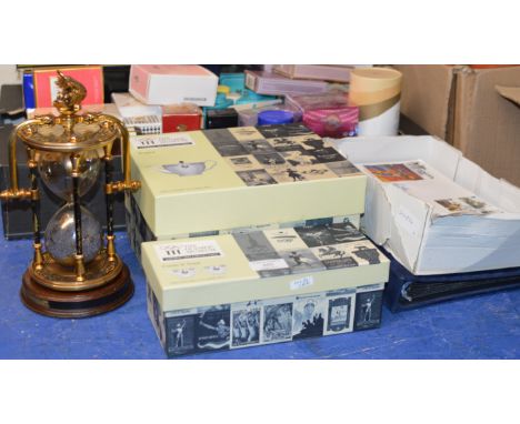 NOVELTY HOUR GLASS TIMER, BOXED COMMEMORATIVE TEA WARE, FIRST DAY COVERS ETC     