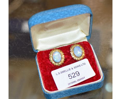 PAIR OF VINTAGE 9 CARAT GOLD OPAL EFFECT EARRINGS     