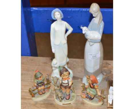 ROYAL DOULTON FIGURINE, LLADRO FIGURINE &amp; 3 VARIOUS HUMMEL FIGURINES     