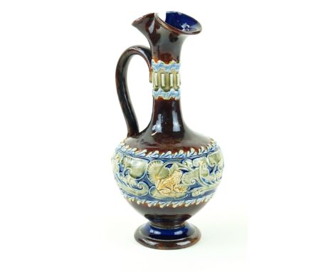 A Royal Doulton Art Ware ewer Relief decorated with frogs on lily pads on a bronzed glaze ground, impressed factory marks to 