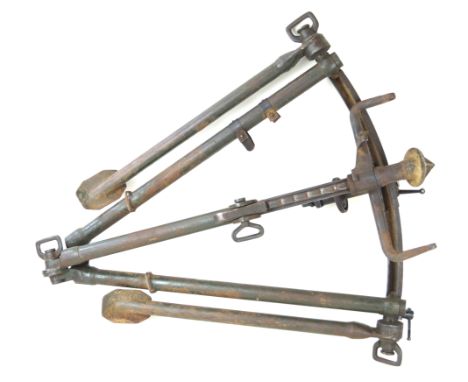 A Bren gun tripod, mid 20th CenturyGreen painted tripod with folding legs.   CONDITION REPORT:  Works, mucky, see images