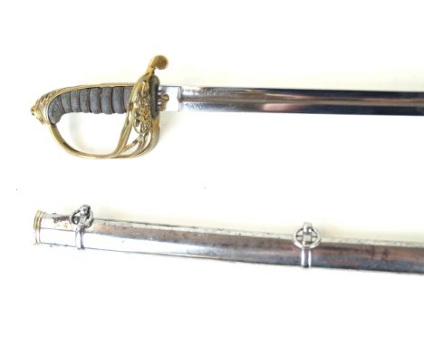 A Queen Victoria 1822 pattern infantry officers sword82cm straight single fullered blade with acid etched decoration of Queen