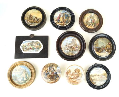 Ten F. R. Pratt Prattware pot lidsTo include 'The battle of the Nile', 'The Irishman', 'Examining the nets', 'Sandringham' 