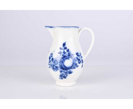 A Caughley porcelain 'Apple and Damsons' sparrow beak milk jug, circa 1777-84, transfer-printed in underglaze blue, unmarked,