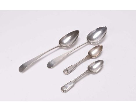 A pair of Scottish provincial silver tablespoons, John Keith, Banff, circa 1800, each engraved 'J A C', together with two she