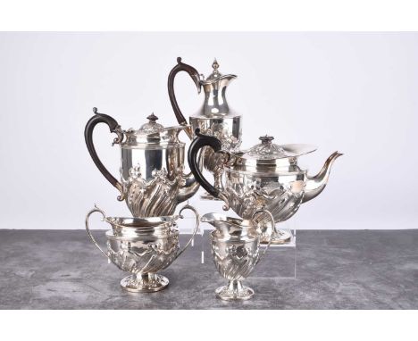 A Victorian five piece silver tea and coffee service, John Aldwinckle &amp; Thomas Slater, London 1891, each piece with embos