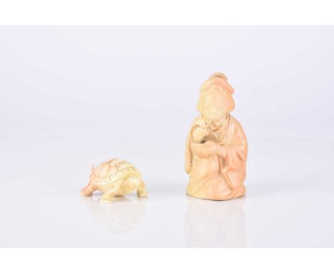 A Royal Worcester blush ivory candle snuffer modelled as a Japanese lady, 6.5cm high; together with a miniature Royal Worcest