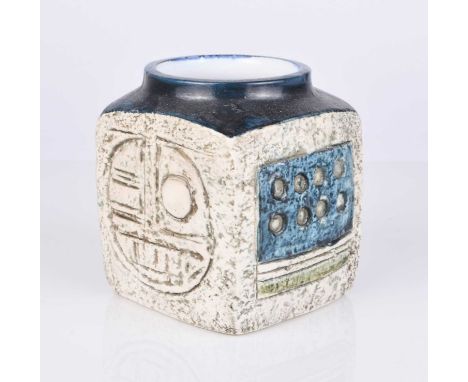 A small Troika square-sided base decorated by Teo Bernatowitz, circa 1974, turquoise and pale green glaze, signed, 9cm high  