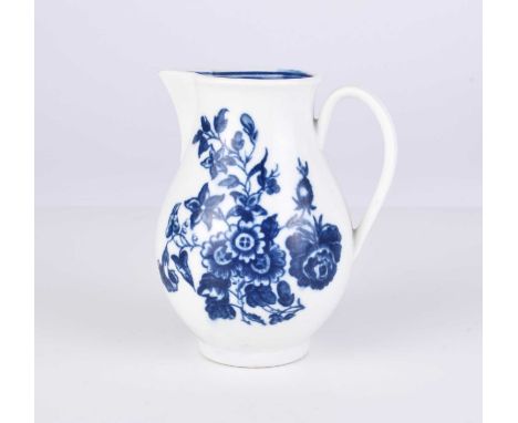 A Caughley porcelain 'Three Flowers and Butterfly' sparrow beak milk jug, circa 1785, transfer-printed in underglaze blue, C 