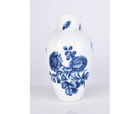 A Worcester porcelain 'Natural Sprays' vase, circa 1775, transfer-printed in underglaze blue with the leading print to the ba