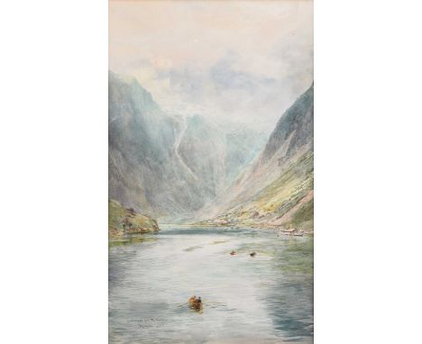 William Lionel Wyllie (1831-1951) Gudvangen and the Naerodal, Norway, signed and dated 1910 lower left, watercolour, 44 x 27 