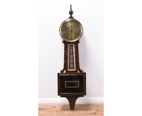 An American Ingram company banjo wall clockMahogany case, the brass 7in dial with black Arabic chapter, the eight-day movemen