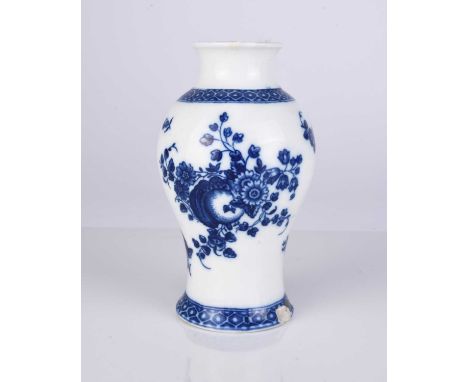 A rare Caughley 'Apple' and 'Sliced Apple' vase, circa 1780-85, of baluster form, transfer-printed in underglaze blue with as