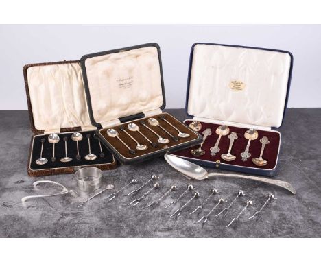 A small collection of silver, comprising; a cased set of six silver spoons commemorating the coronation of George VI, London 