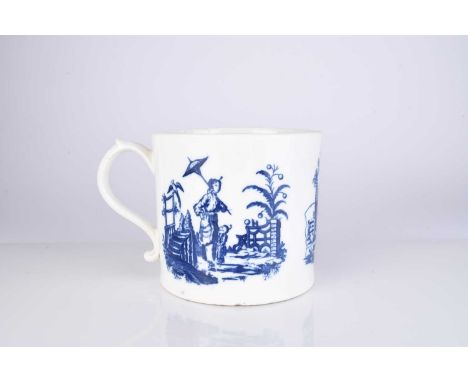 A substantial Caughley porcelain porter mug, circa 1780, with capacity for three pints, transfer-printed in underglaze blue w