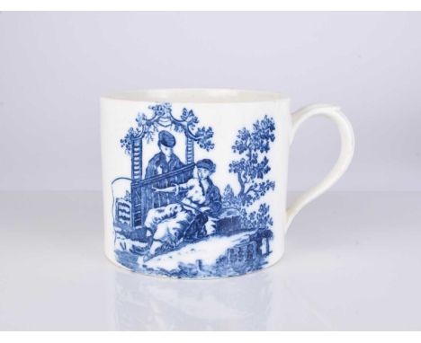 A medium Caughley porcelain mug, circa 1780, transfer-printed in underglaze blue with the 'La Promenade Chinoise' pattern, ac