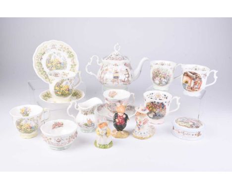 A collection of Royal Doulton Brambly Hedge ceramics, comprising a teapot and cover, a cream jug and open sugar bowl; four 'S