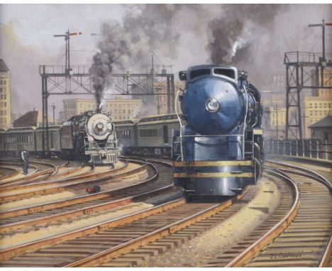 John L Chapman (b.1946) A Collection of Railway and Locomotive Paintings, gouache and oils, various sizes, (total 9)Titles: K