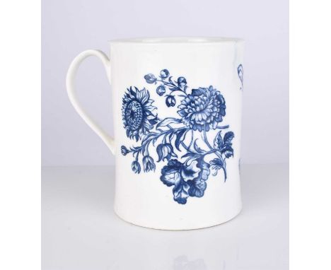 A rare and large Caughley porcelain mug in the 'Natural Sprays' pattern, circa 1775-80, transfer-printed in underglaze blue, 