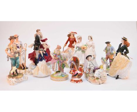 A collection of figures comprising a pair of Royal Crown Derby Shepherdess (factory second) and Shepherd, Royal Worcester - L