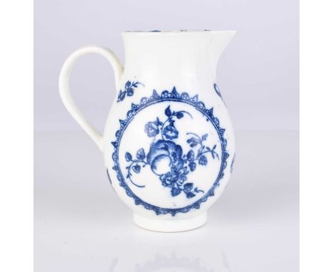 A Caughley porcelain 'Fruit and Wreath' sparrow beak milk jug, circa 1778-88, transfer-printed in underglaze blue, printed S 