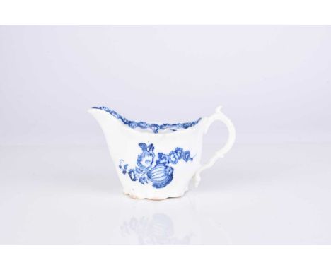 A Caughley 'Gooseberry / Fruit and Wreath' low Chelsea ewer, circa 1780, transfer-printed in underglaze blue with the Goosebe