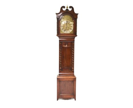 A Scottish George III mahogany brass dial longcase clock The dial signed George Monro, Canongate The hood with swan-neck pedi