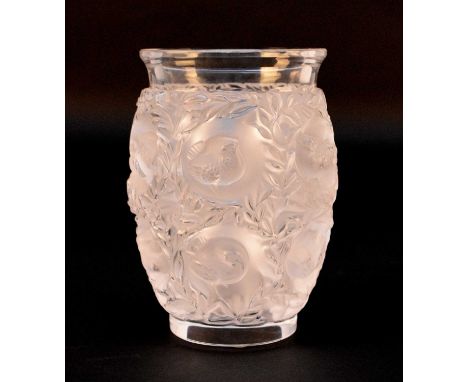 A Lalique Crystal 'Bagatelle' vase, post-war, frosted vase relief-moulded with birds among foliage, engraved 'Lalique France'