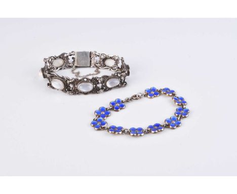 A David Andersen Norwegian silver and enamel floral bracelet, stamped 'D-A Norway Sterling 925S', 16cm long, together with an