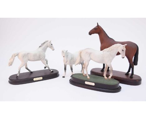 A Beswick dapple grey Arab horse; together with a Beswick Racing Horse figure of 'One Man'; and Royal Doulton models of 'Dese