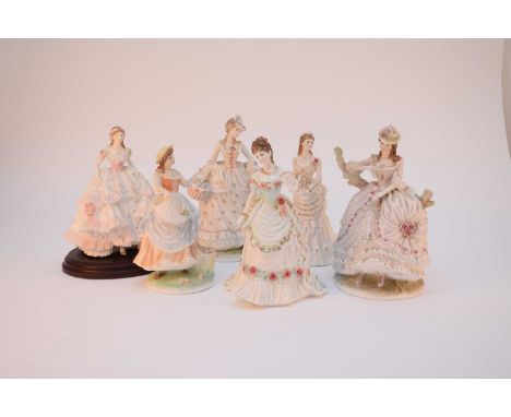 Six Royal Worcester limited edition models of ladies comprising Fruit Picking 2,700/5000; Royal Debut 7148/12,500; Royal Anni