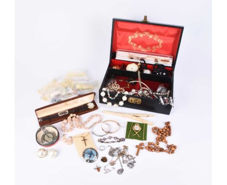 A large collection of jewellery, costume jewellery and watches, to include; a 9ct gold crucifix on chain, St Christopher pend