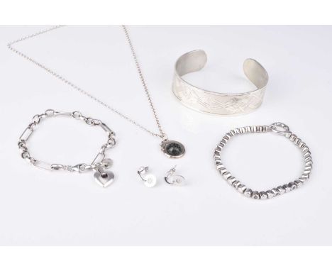 Two Clogau silver bracelets, together with a pair of 9ct white gold diamond earrings, weight approx 1.7g, a further silver ba