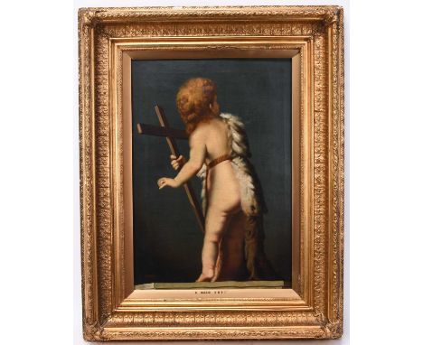 G Gaggio (Italian 19th Century) Infant Christ Child with Crucifix, signed lower left, oil on canvas, 51.5 x 37.5 cm, frame 71